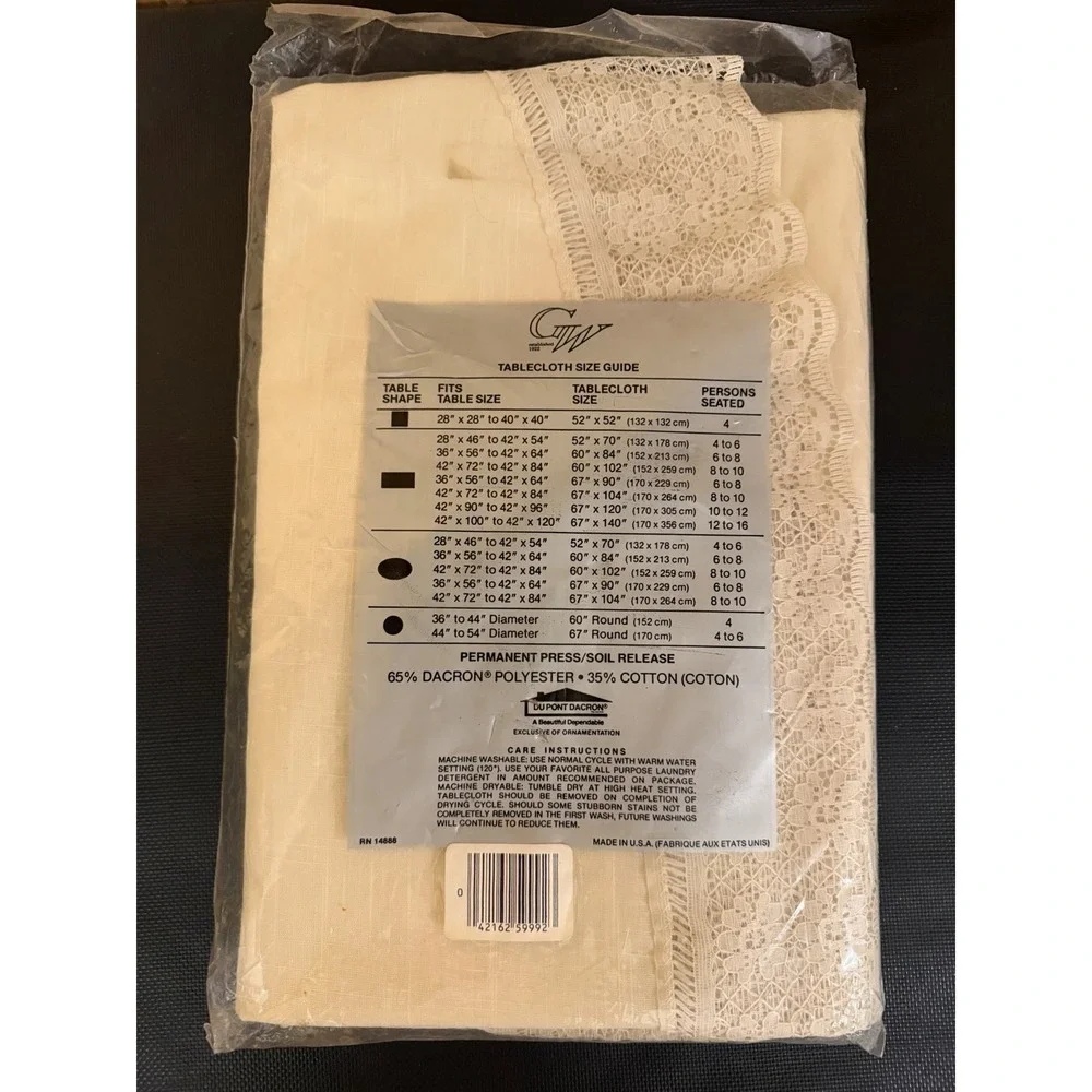 Vintage 1980s Dynasty Lace Edge Tablecloth Ivory Cream Oblong 90 X 67 Inches
